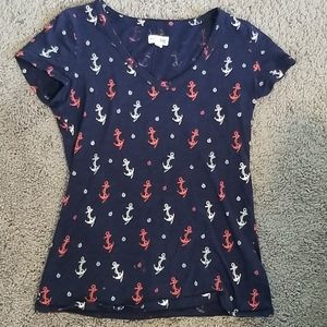 Navy anchor v neck tee